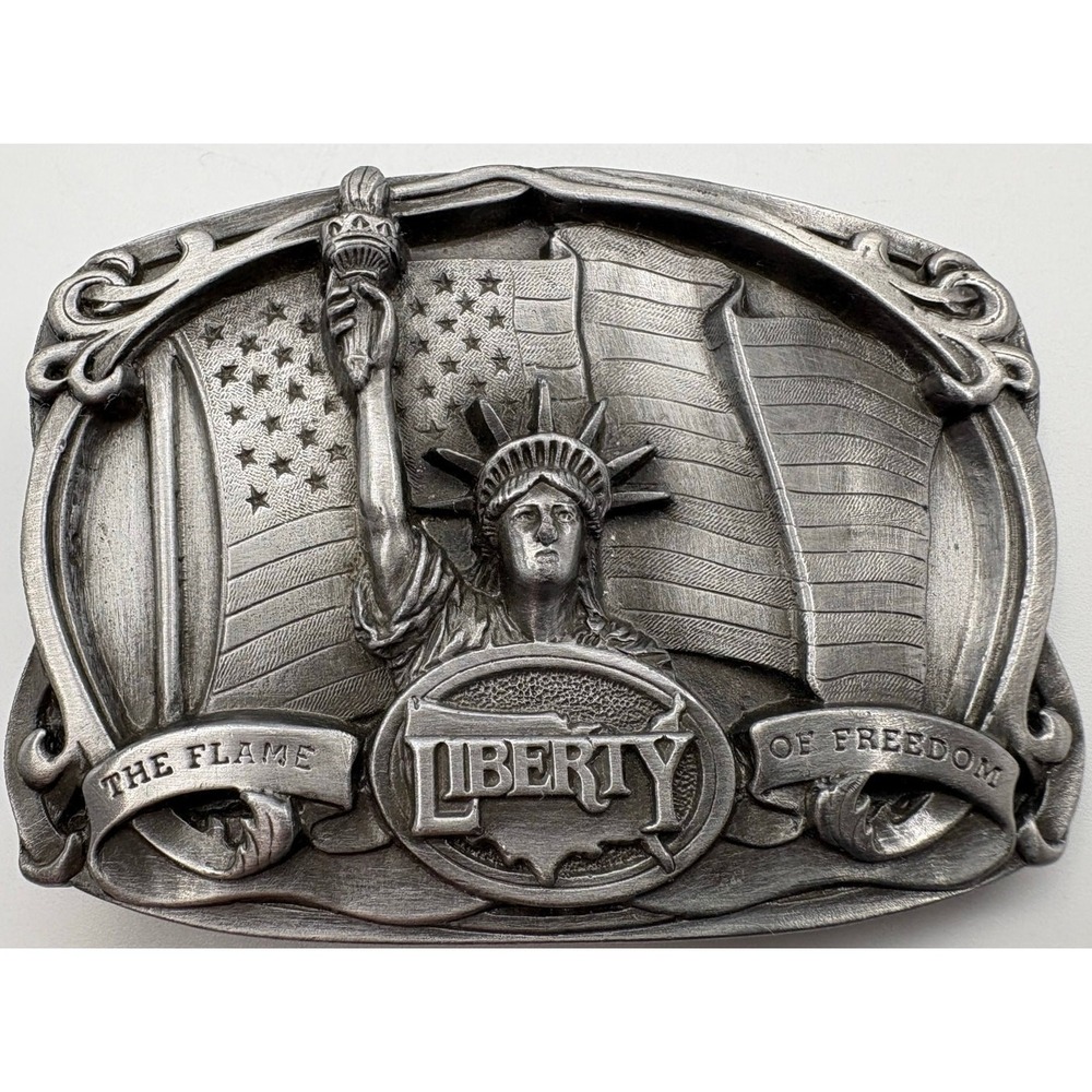 1985‎ Bergamot Brass Works Liberty Flame of Freedom Pewter Belt Buckle USA